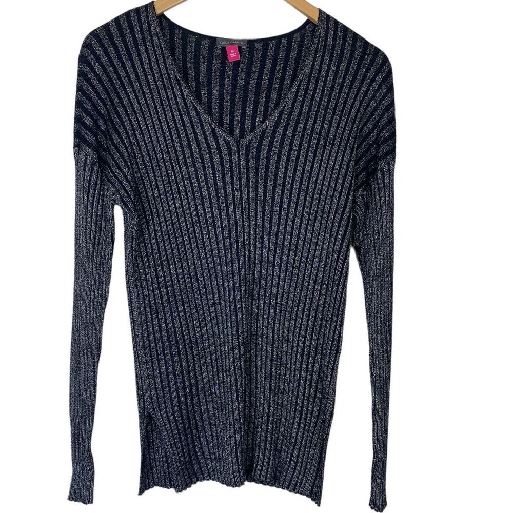 Vince Camuto Metallic Black and Gold Long Sleeved Sweater NEW Size Medium - Picture 2 of 5